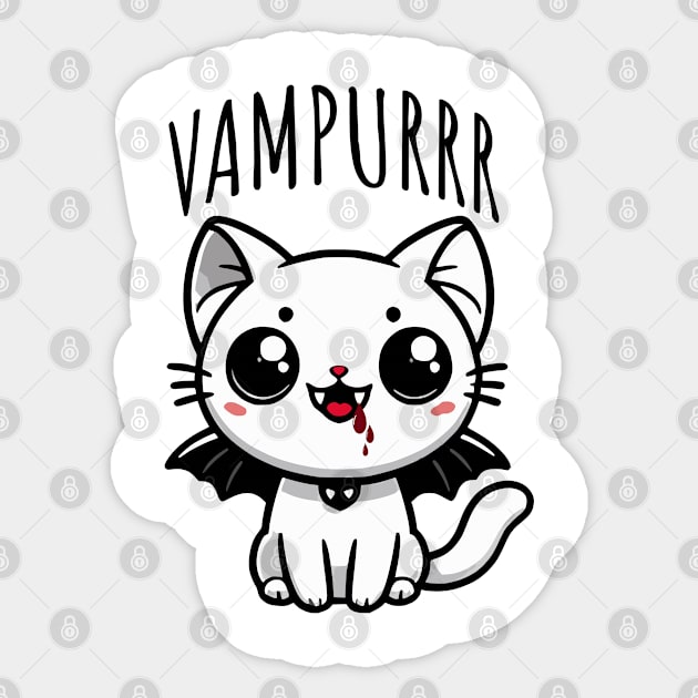 Vampurrr, Adorable Kawaii Vampire Bat Cat Halloween Sticker by Luxinda